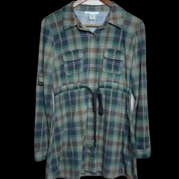 Charlotte Russe large green plaid tunic snap top ☆☆♡♡ - Picture 8 of 16
